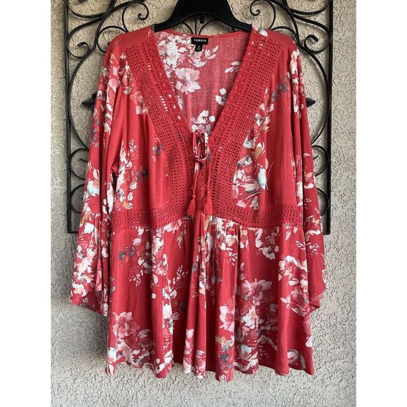 Torrid Babydoll Gauze Crochet Trim Top - Size 2X - Multicolored - Picture 4 of 10